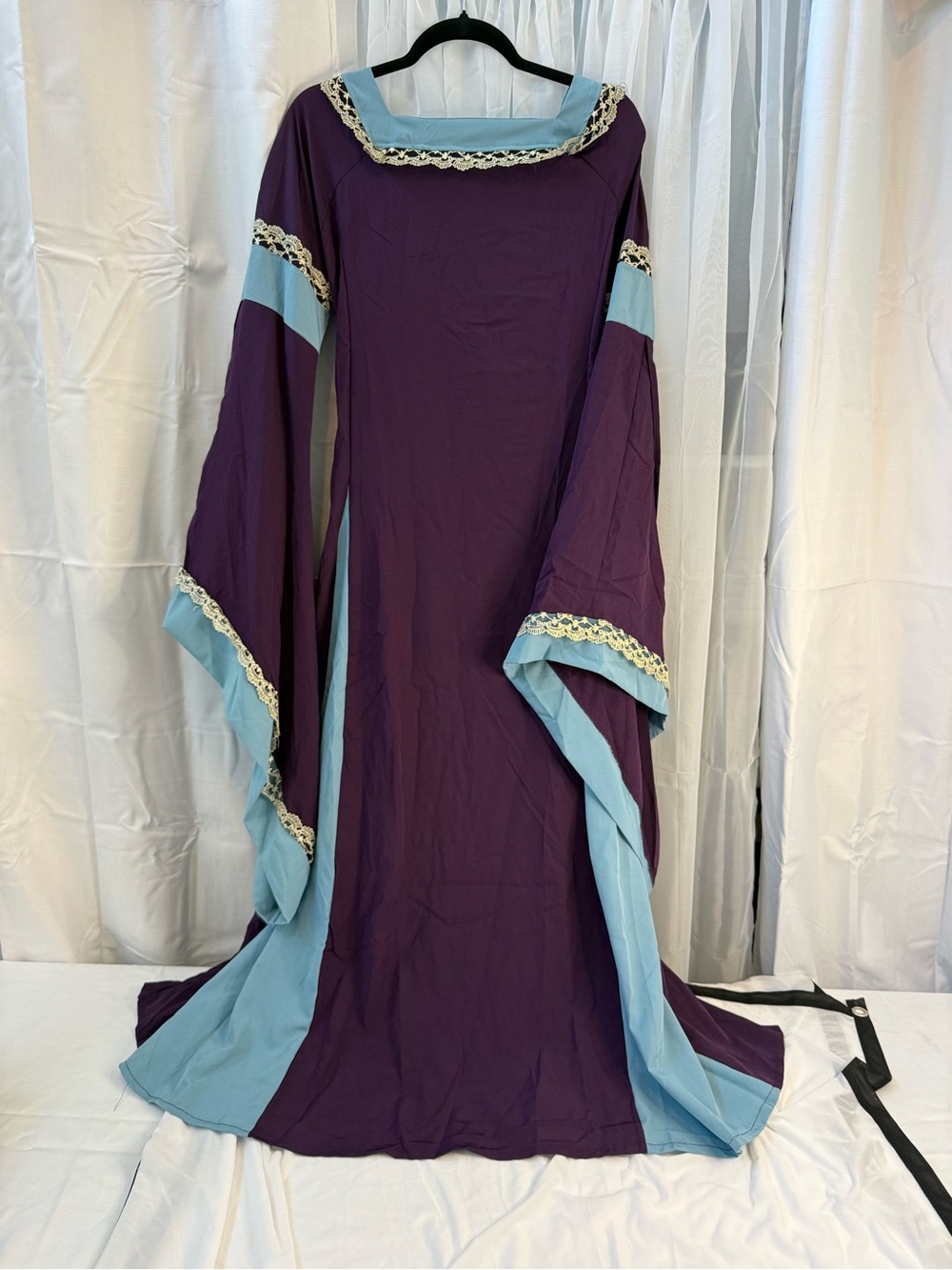 Purple and Light Blue Gothic Maxi Dress with Lace Trim